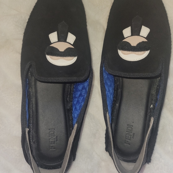 FENDI Black Karlito Fur trimmed Suede Espadrilles - Picture 1 of 3